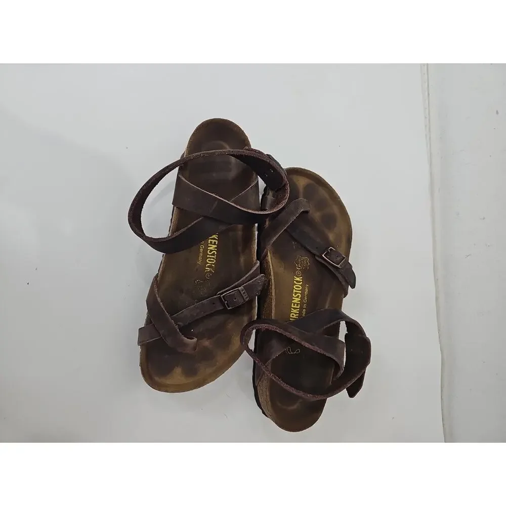 Birkenstock Yara Habana Oiled Leather Sandals Ankle Strap Brown Women's Size 38